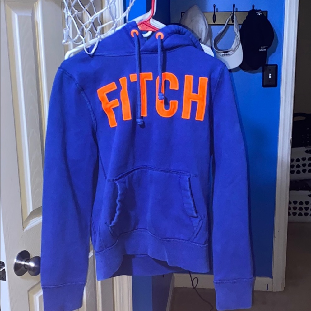 Abercrombie & Fitch Blue Hoodie with Orange 'FITCH' Logo